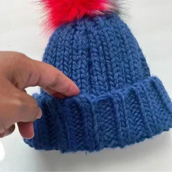 Boden Blue,Pink,White and Red Pom‎ Pom Knit Ribbed Beanie Size XS Stretch - Picture 5 of 8